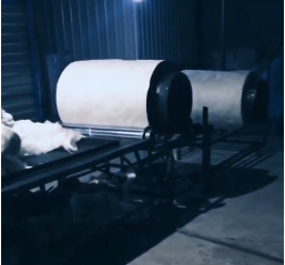 Small rock wool pipe section process line